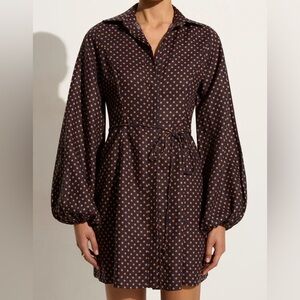 Faithfull the Brand LINEN Rae Mini Dress Ludovica Polka Dot Dress M MISSING BELT